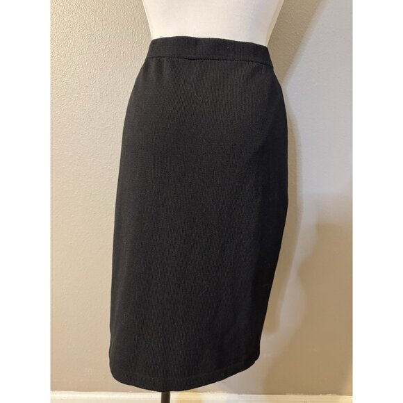 ST JOHN CAVIAR SKIRT 10 Black Wool Santana Knit Pull On Classic $595 - Picture 2 of 14